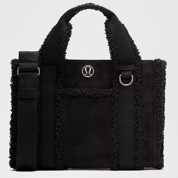 lululemon athletica Handbags - Lululemon Black Boxy Mini Tote Faux Shearling Bag